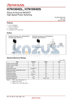 H7N1004DSTL datasheet - Silicon N-Channel MOSFET High-Speed Power Switching