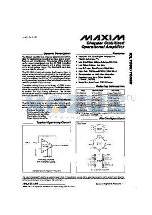 ICL7652 datasheet - Chopper Stabilized Operatlonal Amplifier