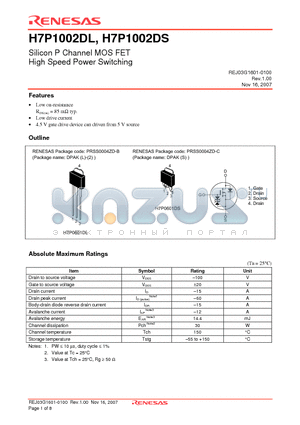 H7P1002DL datasheet - Silicon P Channel MOS FET High Speed Power Switching