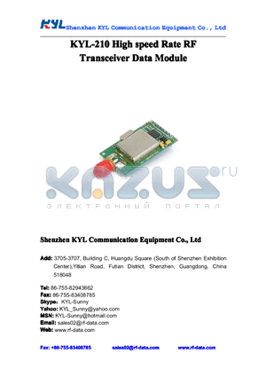 KYL-210 datasheet - High speed Rate RF Transceiver DataModule