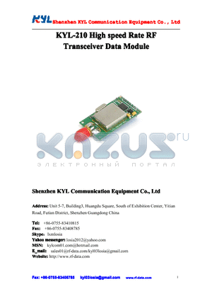 KYL-210-48 datasheet - KYL-210 High speed Rate RF Transceiver DataModule