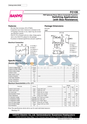 FC135 datasheet - PNP Epitaxial Planar Silicon Composite Transistor Switching Applications (with Bias Resistance)