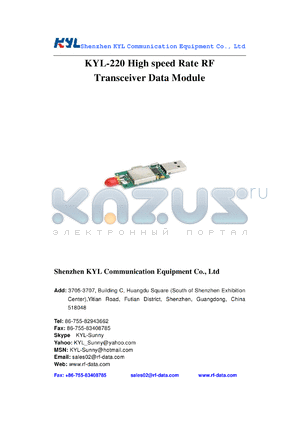 KYL-220-192 datasheet - High speed Rate RF Transceiver Data Module