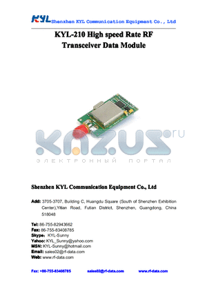 KYL-210-192 datasheet - High speed Rate RF Transceiver DataModule