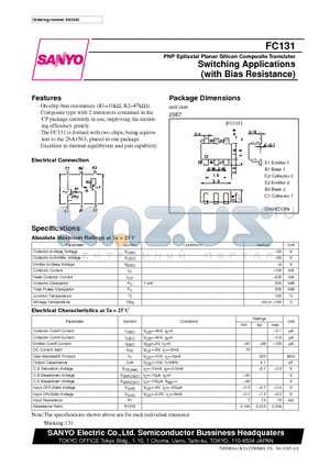 FC131 datasheet - PNP Epitaxial Planar Silicon Composite Transistor Switching Applications (with Bias Resistance)