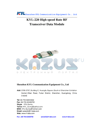 KYL-220-96 datasheet - High speed Rate RF Transceiver Data Module