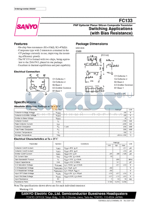 FC133 datasheet - PNP Epitaxial Planar Silicon Composite Transistor Switching Applications (with Bias Resistance)