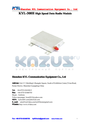 KYL-300H-192 datasheet - KYL-300H High Speed Data RadioModule