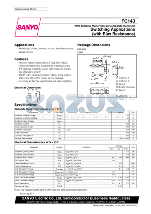 FC143 datasheet - NPN Epitaxial Planar Silicon Composite Transistor Switching Applications (with Bias Resistance)