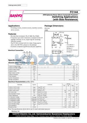 FC144 datasheet - NPN Epitaxial Planar Silicon Composite Transistor Switching Applications (with Bias Resistance)