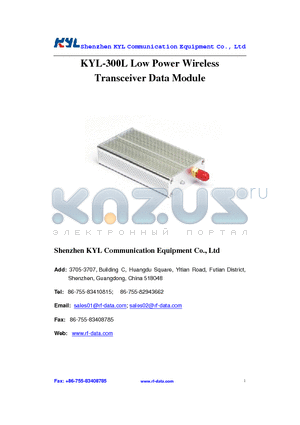KYL-300L datasheet - Low Power Wireless Transceiver Data Module