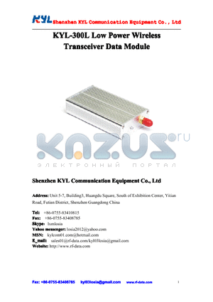KYL-300L-24 datasheet - KYL-300L Low PowerWireless Transceiver DataModule