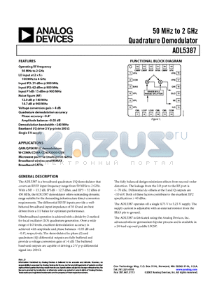 ADL5387-EVALZ1 datasheet - 50 MHz to 2 GHz Quadrature Demodulator