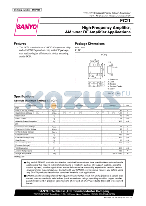 FC21 datasheet - High-Frequency Amplifier, AM tuner RF Amplifier Applications