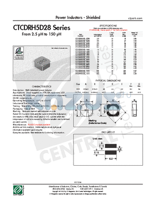 CTCDRH5D28-151N datasheet - Power Inductors - Shielded