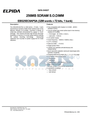 EBS25EC8APSA-75 datasheet - 256MB SDRAM S.O.DIMM