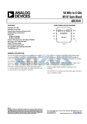 ADL5541 datasheet - 50 MHz to 6 GHz RF/IF Gain Block