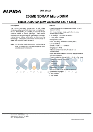 EBS25UC8APMA datasheet - 256MB SDRAM Micro DIMM