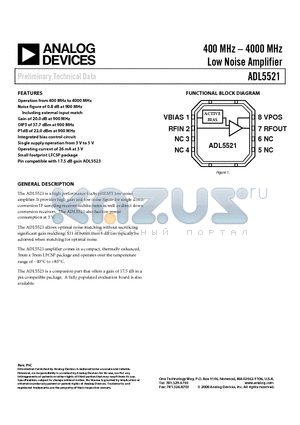 ADL5521-EVALZ datasheet - 400 MHz - 4000 MHz Low Noise Amplifier