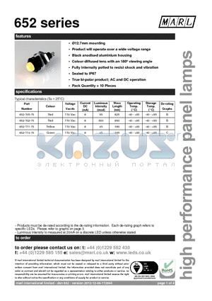 652-102-75 datasheet - 12.7mm mounting Product will operate over a wide voltage range