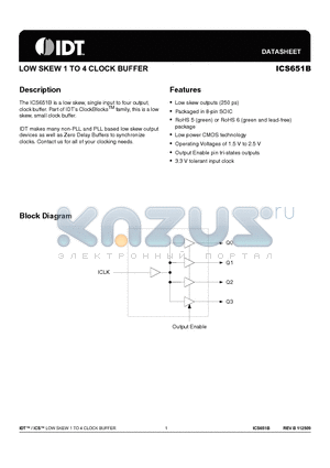 651BMLFT datasheet - LOW SKEW 1 TO 4 CLOCK BUFFER