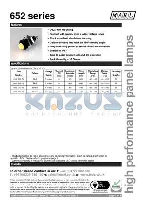 652 datasheet - 12.7mm mounting Product will operate over a wide voltage range