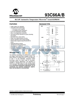 93C66BEP datasheet - 4K 5.0V Automotive Temperature Microwire  Serial EEPROM