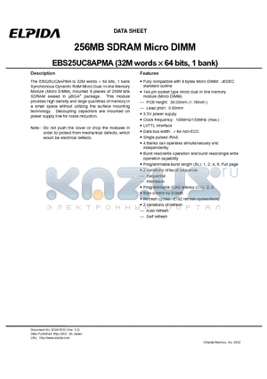 EBS25UC8APMA-7AL datasheet - 256MB SDRAM Micro DIMM