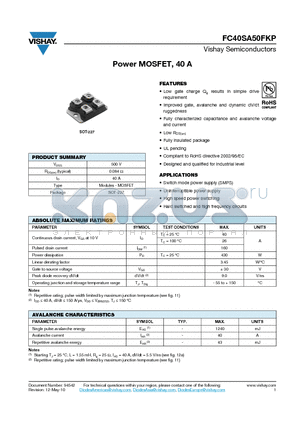 FC40SA50FKP datasheet - Power MOSFET, 40 A
