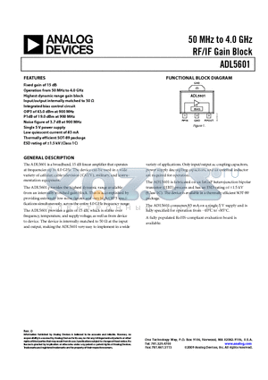 ADL5601ARKZ-R7 datasheet - 50 MHz to 4.0 GHz RF/IF Gain Block