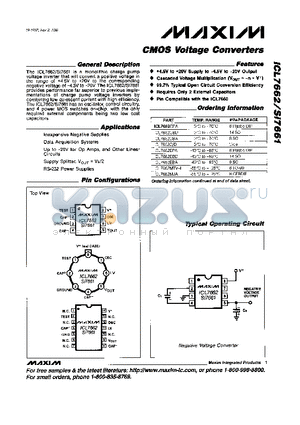 ICL7662CPA datasheet - CMOS Voltage Converters