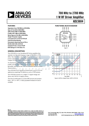 ADL5604 datasheet - 700 MHz to 2700 MHz 1 W RF Driver Amplifier