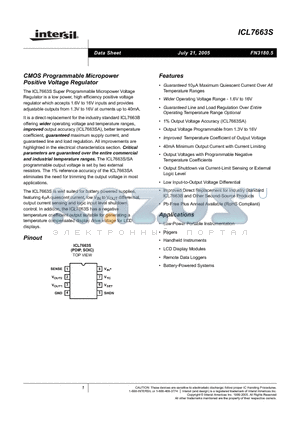 ICL7663SACBA datasheet - CMOS Programmable Micropower Positive Voltage Regulator