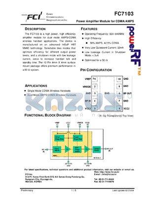 FC7103 datasheet - Power Amplifier Module for CDMA/AMPS