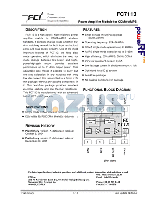 FC7113 datasheet - Power Amplifier Module for CDMA/AMPS