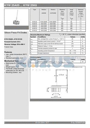 KYW25A05 datasheet - Silicon Press-Fit-Diodes