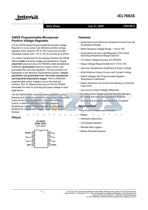 ICL7663SCBAZA datasheet - CMOS Programmable Micropower Positive Voltage Regulator