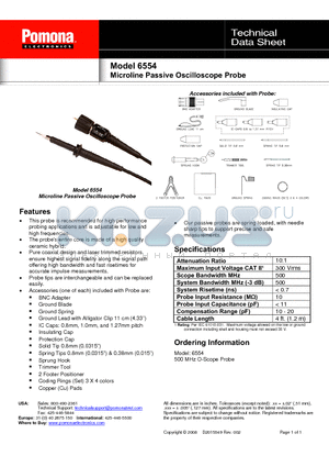 6554 datasheet - Microline Passive Oscilloscope Probe