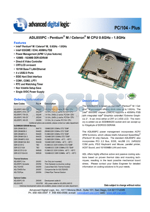 ADL855PC datasheet - CPU 0.6GHz - 1.8GHz
