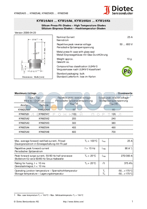 KYW25A1 datasheet - Silicon-Press-Fit-Diodes - High Temperature Diodes