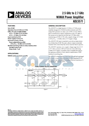 ADL5571ACPZ-R7 datasheet - 2.5 GHz to 2.7 GHz WiMAX Power Amplifier
