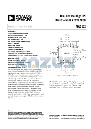 ADL5802XCPZ-R7 datasheet - Dual Channel High-IP3 100MHz-6GHz Active Mixer