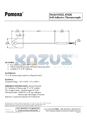 6542J datasheet - Self-Adhesive Thermocouple