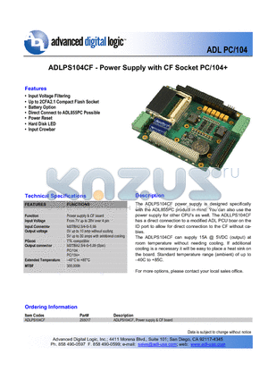 ADLPS104CF datasheet - Power Supply with CF Socket PC/104