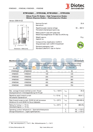 KYW35A3 datasheet - Silicon-Press-Fit-Diodes - High Temperature Diodes