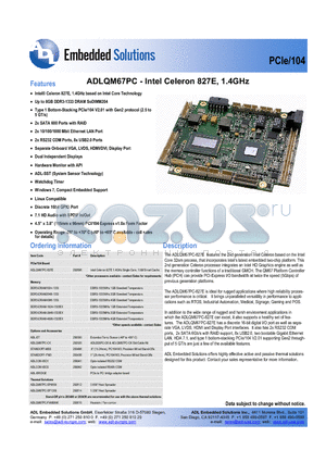 ADLQM67PC-827E datasheet - Intel Celeron 827E, 1.4GHz