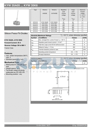 KYW35K6 datasheet - Silicon Press-Fit-Diodes