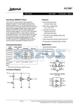 ICL7667 datasheet - Dual Power MOSFET Driver