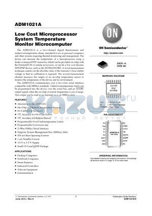 ADM1021AARQZ datasheet - Low Cost Microprocessor System Temperature Monitor Microcomputer