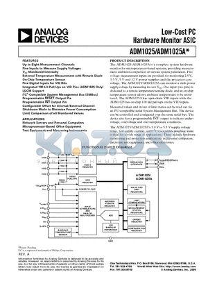 ADM1025 datasheet - Low-Cost PC Hardware Monitor ASIC